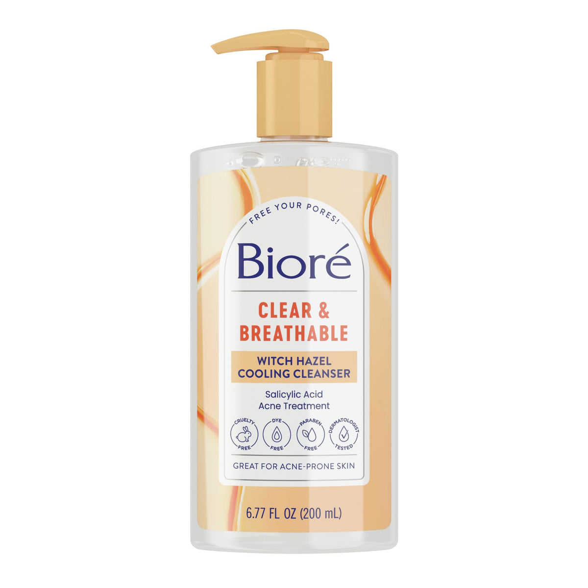 Biore Clear & Breathable cleansing bottle shows a cooling, oil-free formula for clear skin.