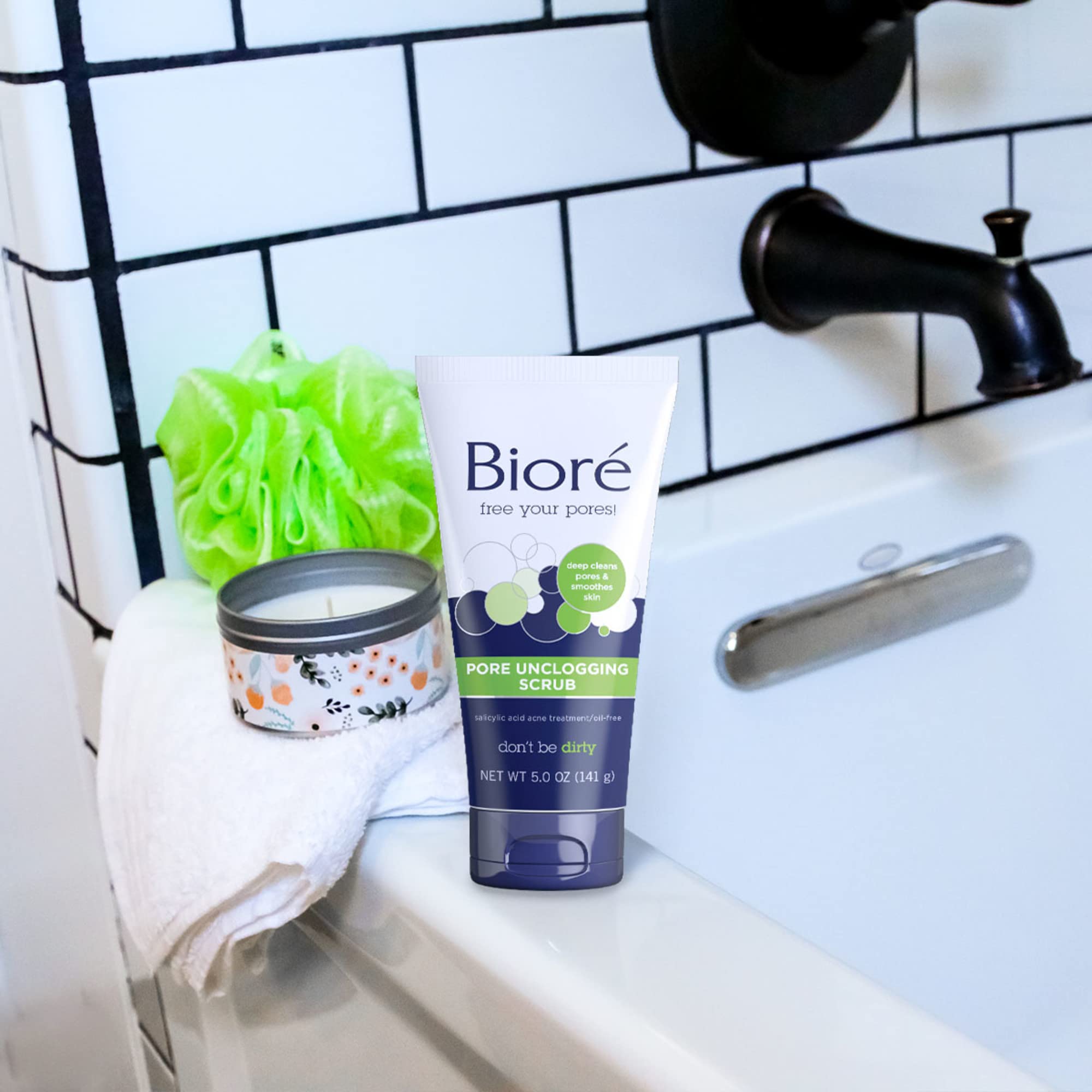 Three-pack display of Biore Pore Unclogging Scrub for stocking stuffer ideas.