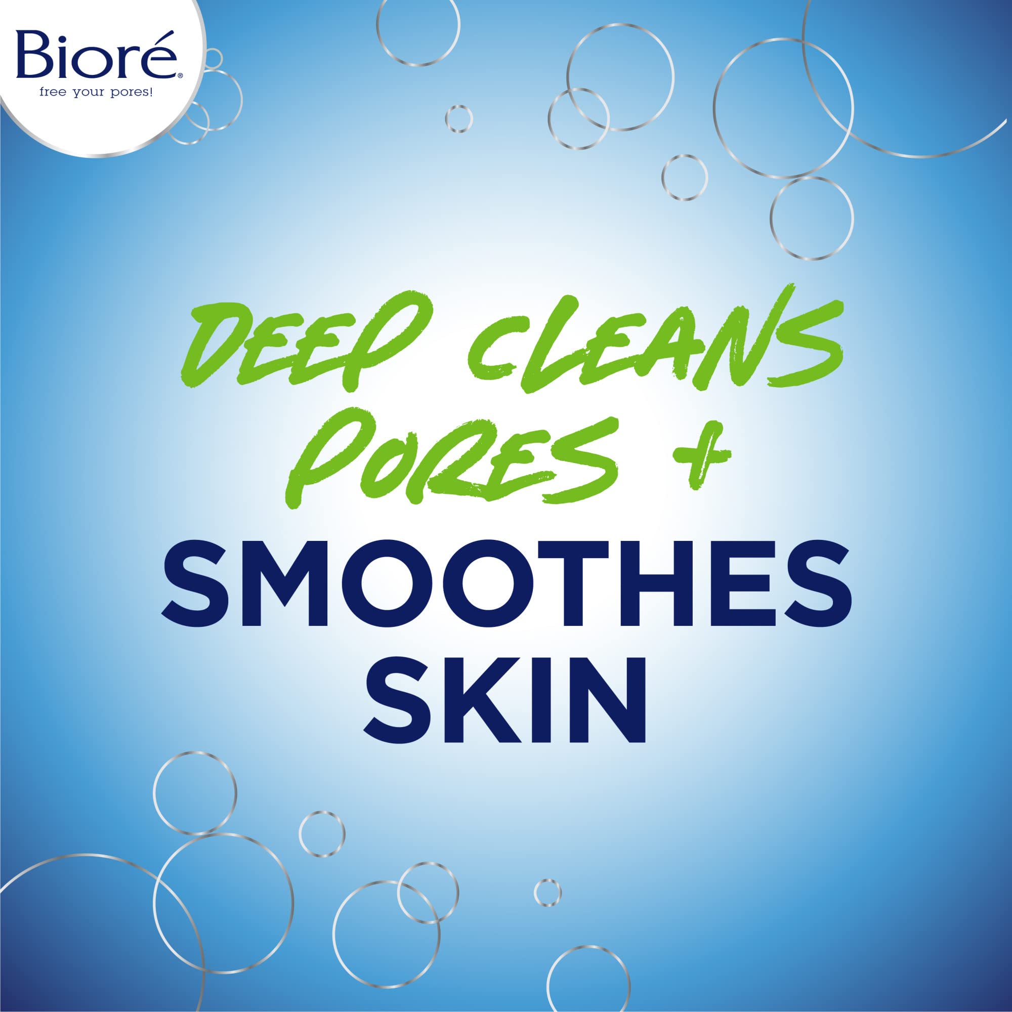 Close-up of exfoliating beads and Biore label suggesting deep pore cleansing.