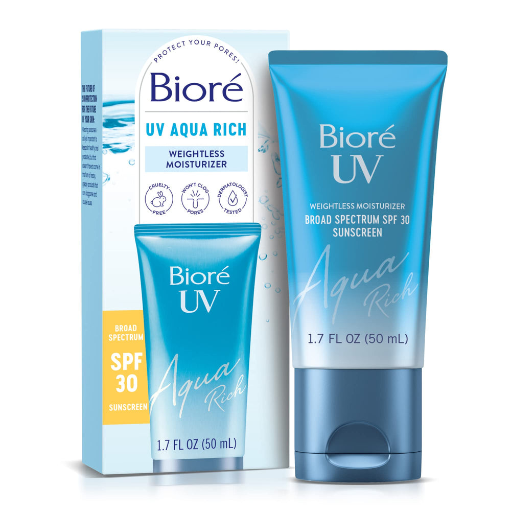 Biore UV Aqua Rich: la botella muestra la hidratación y protección diaria para la piel
