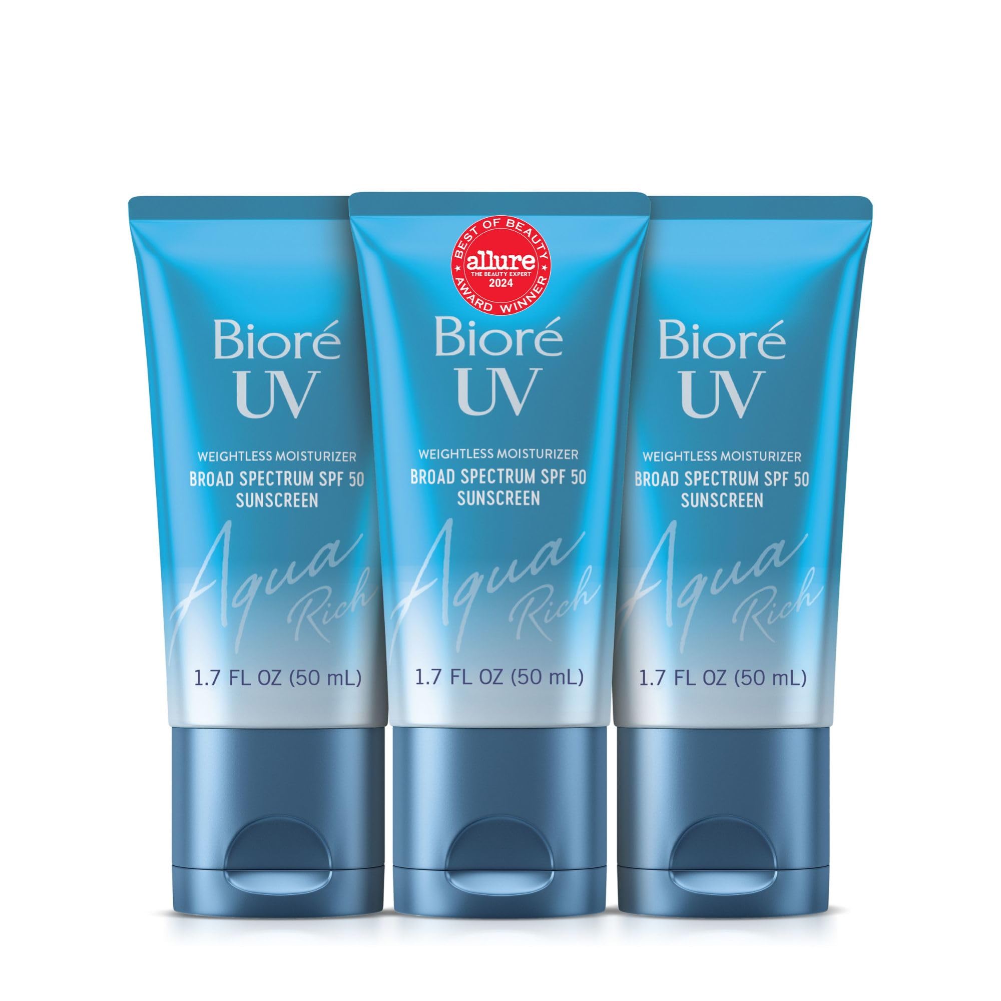 Biore UV Aqua Rich SPF 50 moisturizer in a bottle delivering lightweight protection.