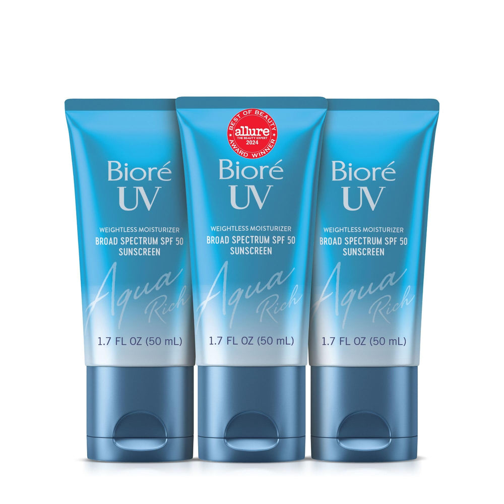 Biore UV Aqua Rich SPF 50 moisturizer in a bottle delivering lightweight protection.