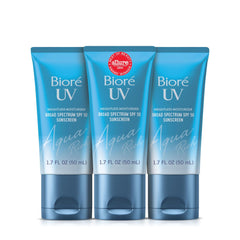 Biore UV Aqua Rich SPF 50 moisturizer in a bottle delivering lightweight protection.