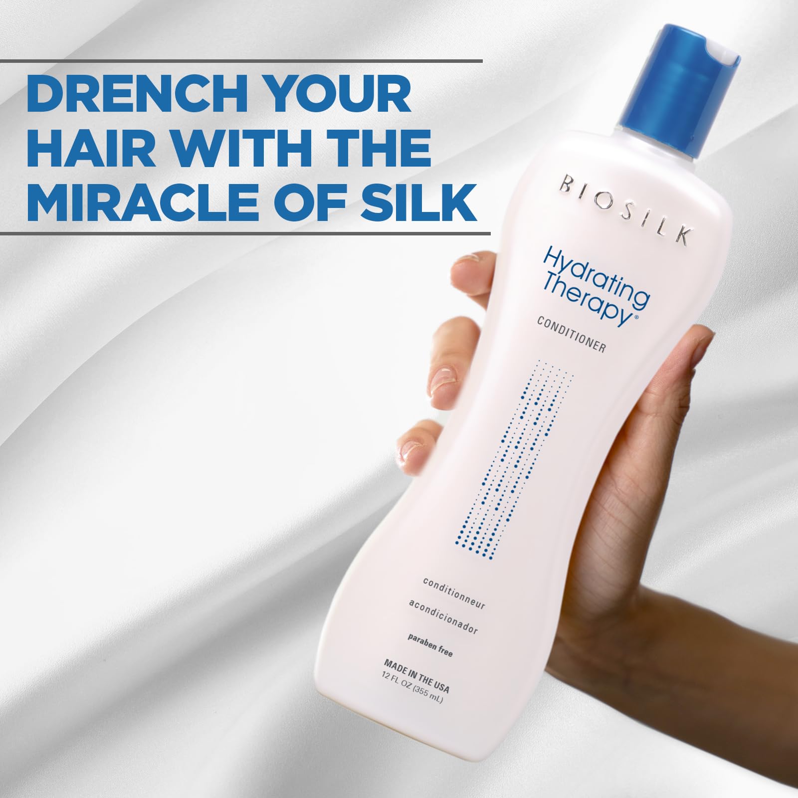 Textura cremosa de BioSilk Acondicionador, fácil de aplicar sobre el cabello.