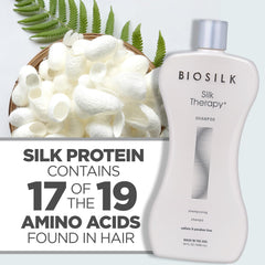 BioSilk Silk Therapy Shampoo bottle featuring botanical extracts for nourishing cleanse
