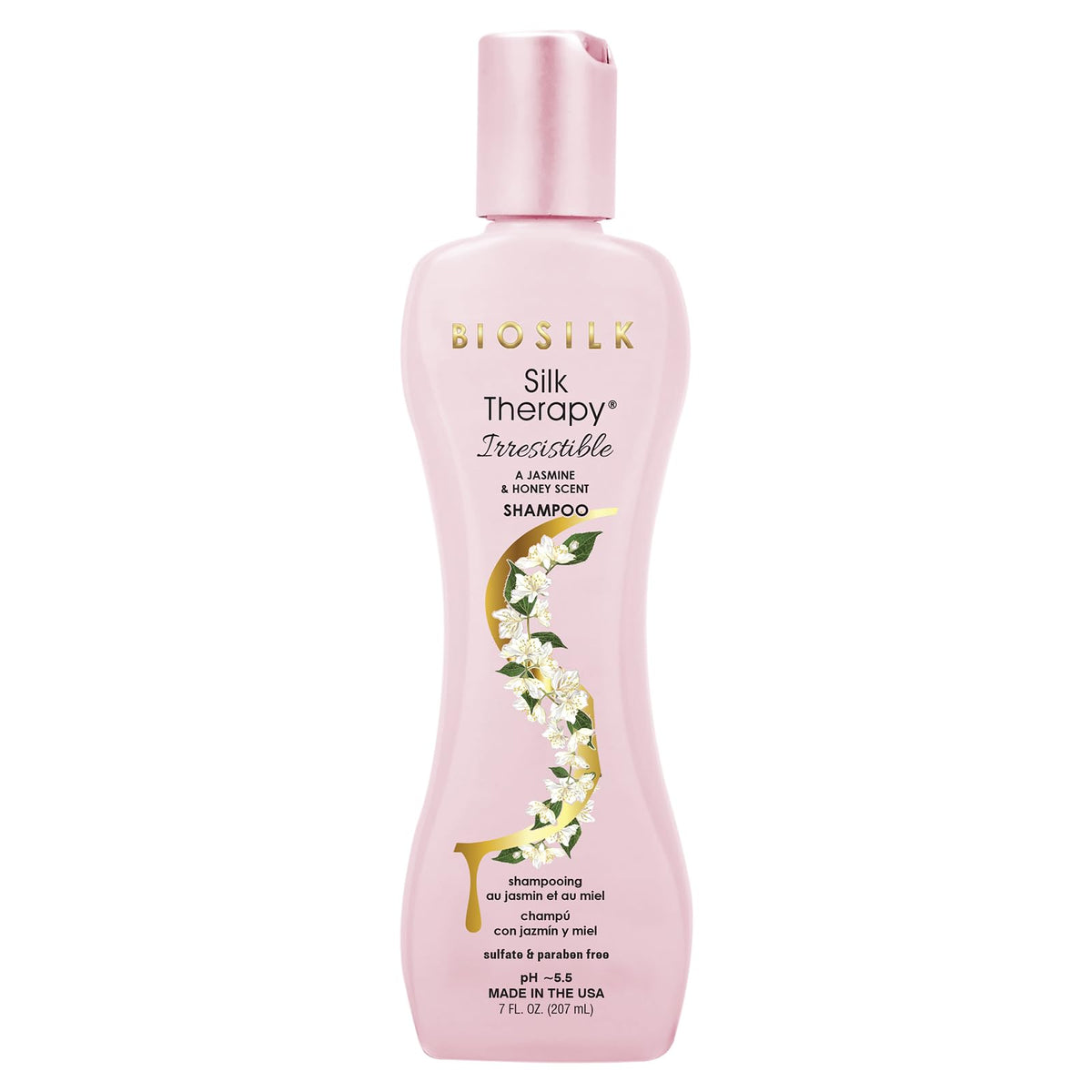 BioSilk Irresistible Champú botella: limpieza suave y brillo visible para todo tipo de cabello.