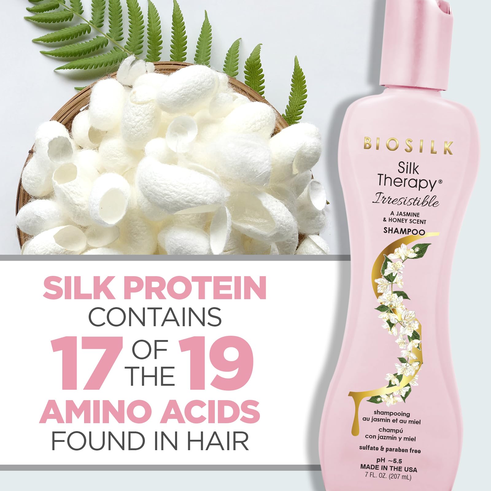 BioSilk Irresistible Champú libre de sulfatos y parabenos: cuidado respetuoso y libre de crueldad.