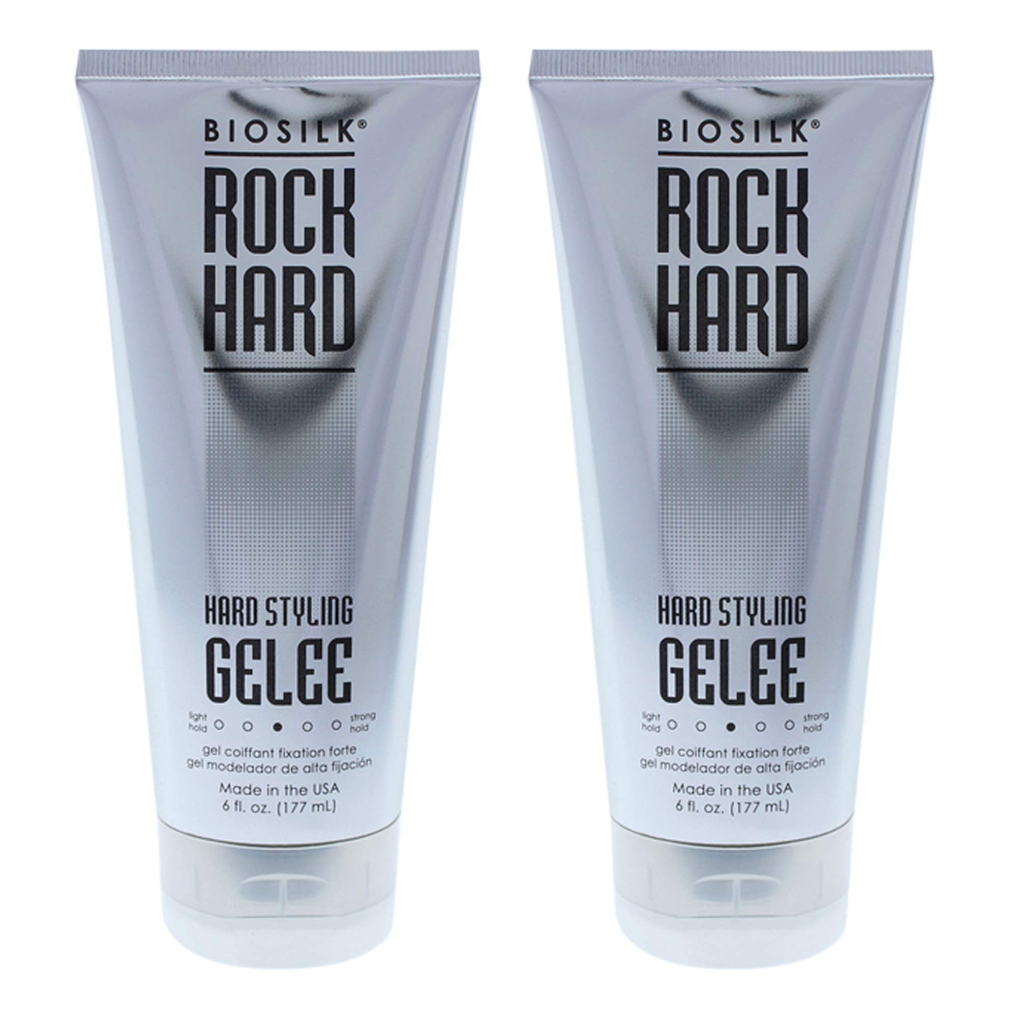 BioSilk Rock Hard Gel in a 6 oz bottle; unisex styling and versatile hold in a pack of 2.