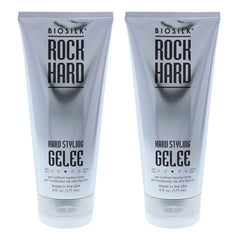 BioSilk Rock Hard Gel in a 6 oz bottle; unisex styling and versatile hold in a pack of 2.