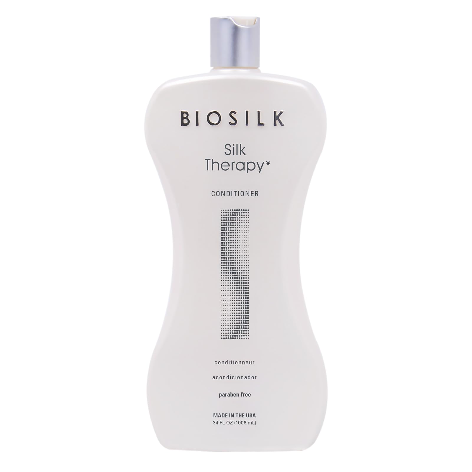 BioSilk Silk Therapy Conditioner bottle glows with radiant shine.