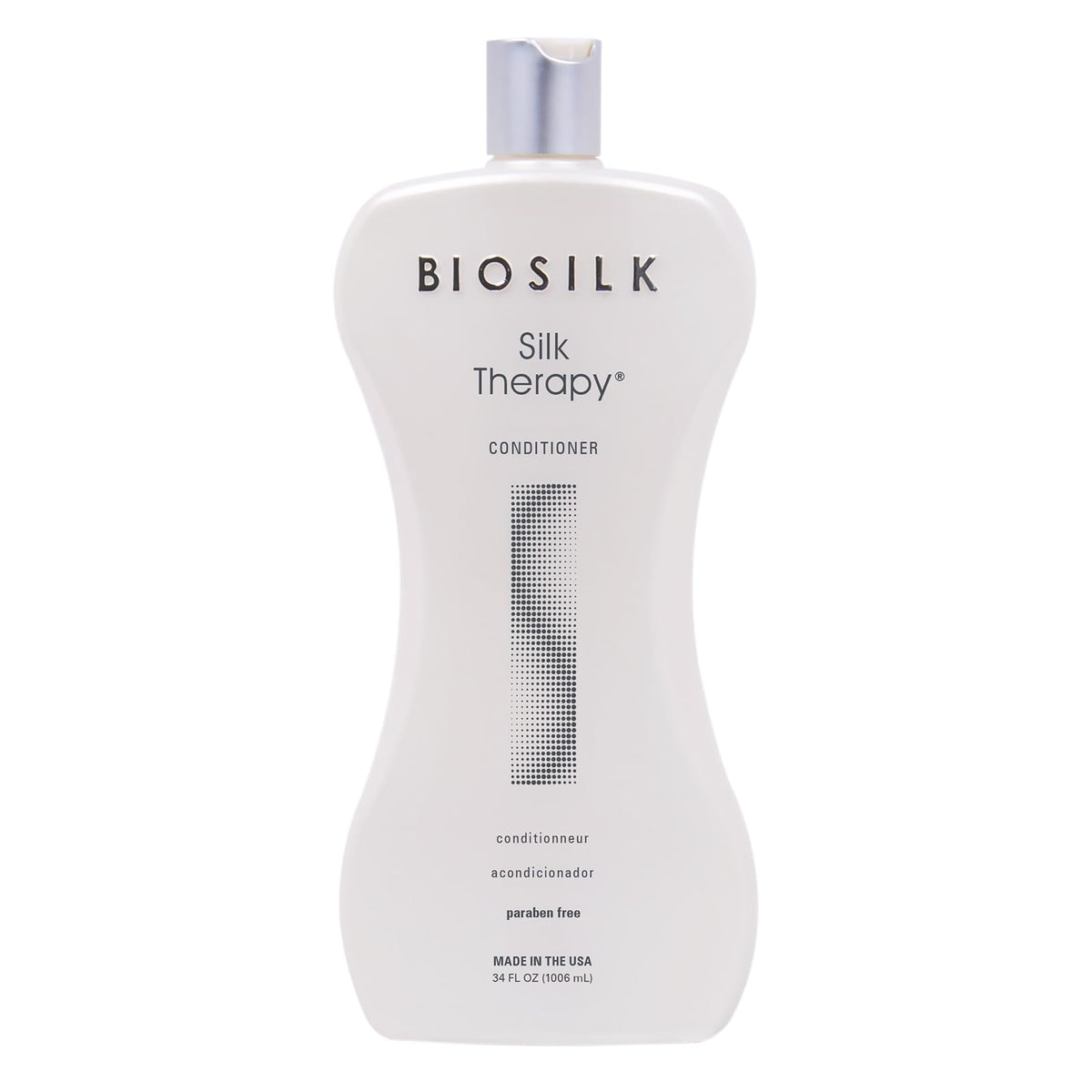 BioSilk Silk Therapy Conditioner bottle glows with radiant shine.