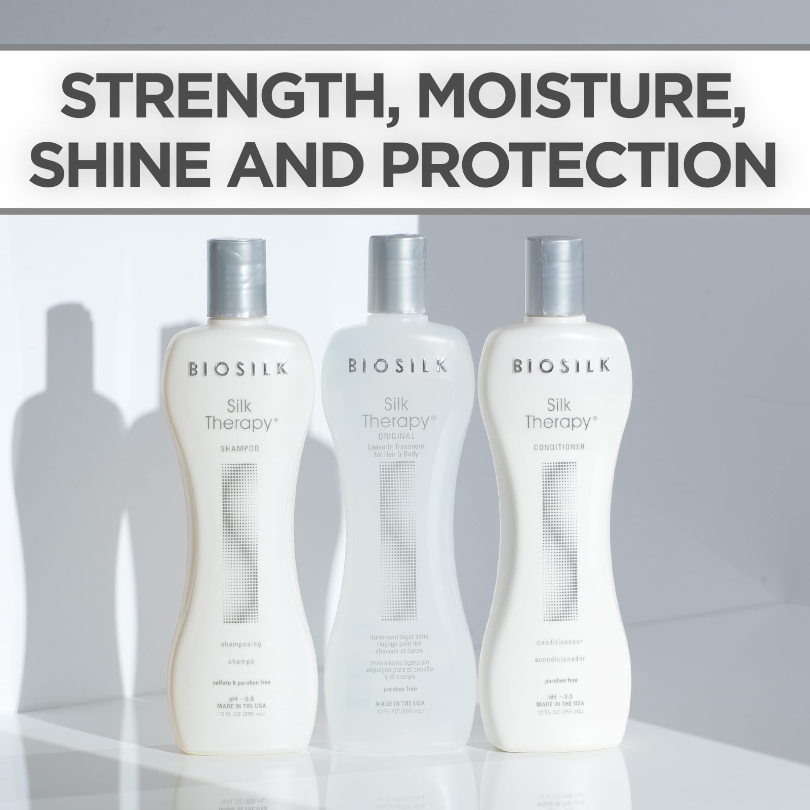 BioSilk Silk Therapy conditioner bottle delivering balanced conditioning and body.