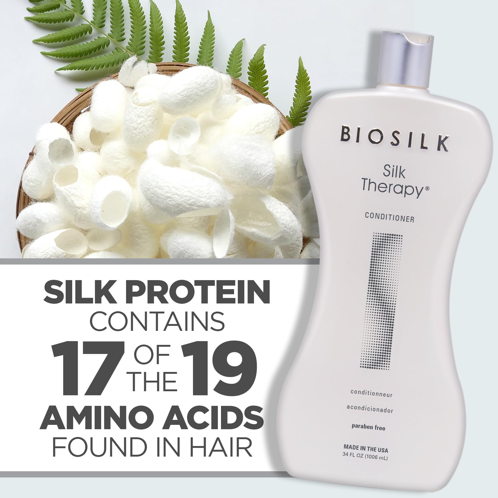 BioSilk Silk Therapy Conditioner highlights UV protection for color.