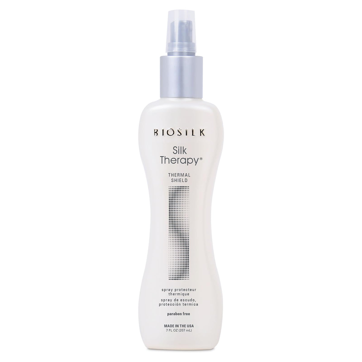 BioSilk Terapia de Seda escudo térmico atomizador protege el cabello y añade brillo.
