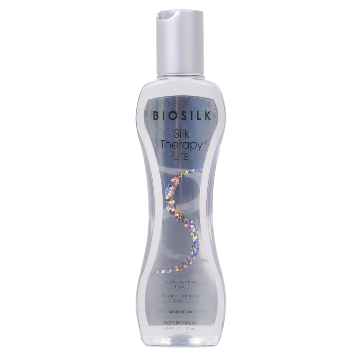 BioSilk Silk Therapy Lite, botella visible. Suavidad sin peso para cabello fino.