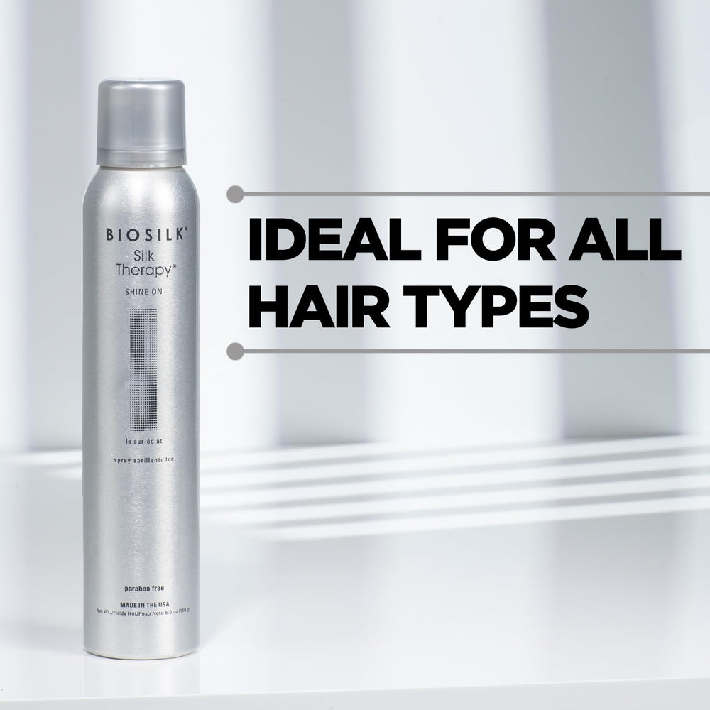 BioSilk Shine On para viajes: spray ligero y práctico para cabello en movimiento.