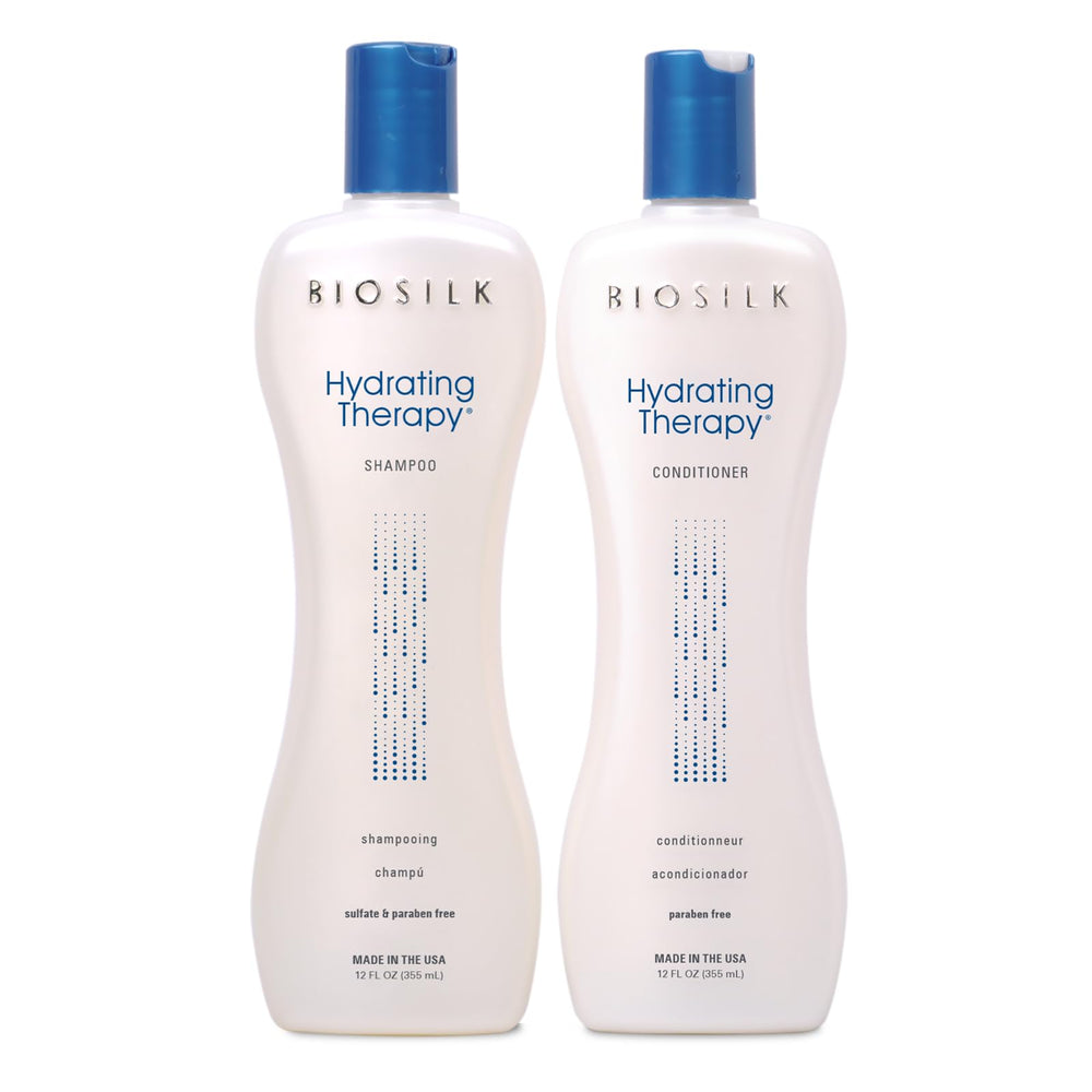 BioSilk Hydrating Therapy champú botella, hidrata profundamente el cabello seco.