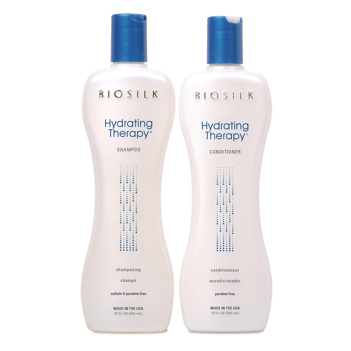 BioSilk Hydrating Therapy champú botella, hidrata profundamente el cabello seco.