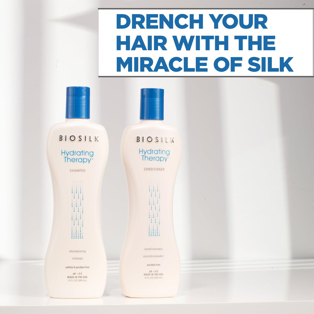BioSilk Hydrating Therapy acondicionador botella, suavidad y control para mechones.