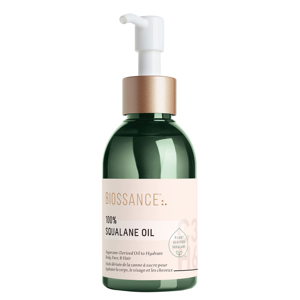 BIOSSANCE 100% Squalane Oil bottle-pump for quick, lightweight hydration.