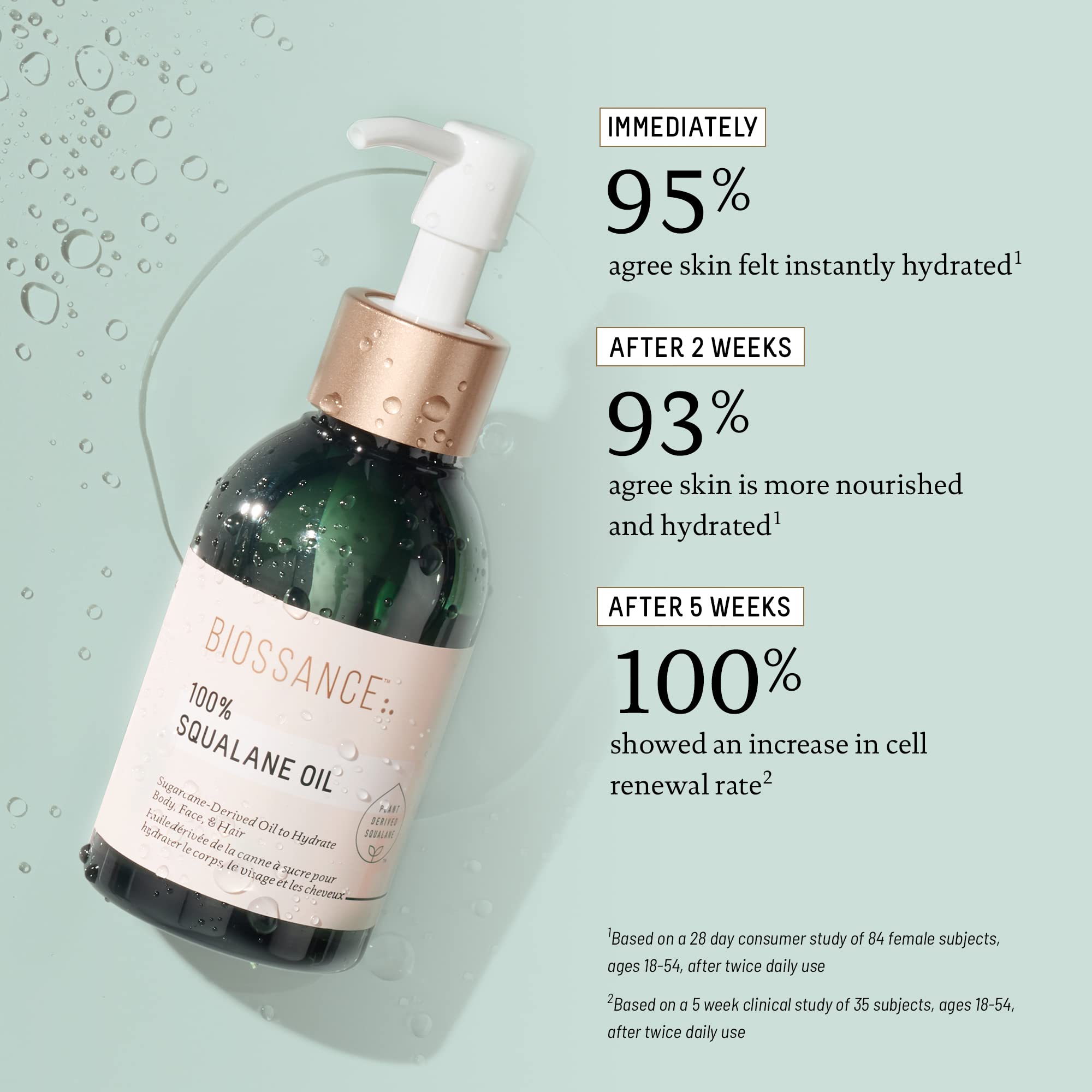 BIOSSANCE 100% Squalane Oil for hair shine and frizz control.