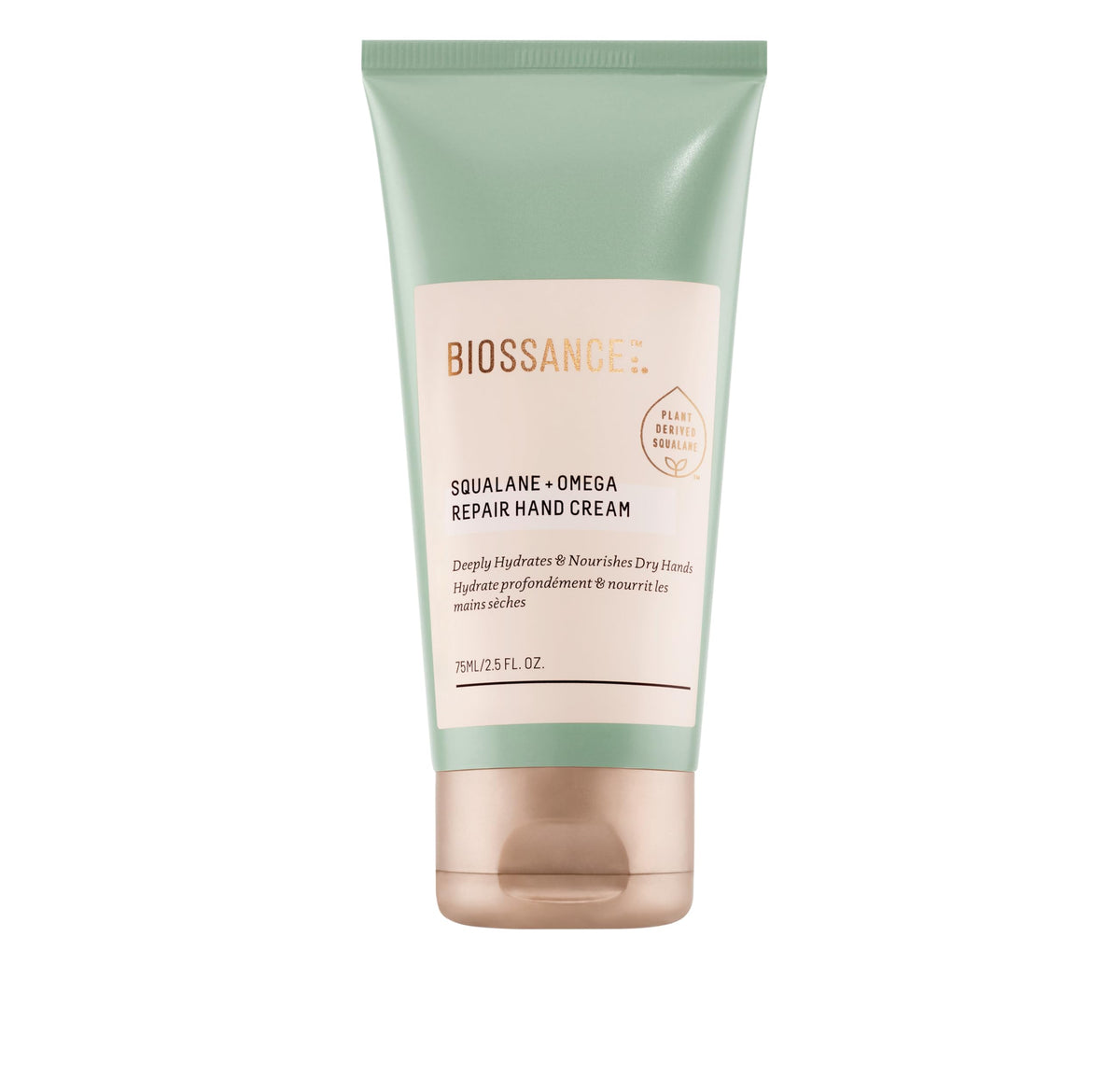 Biossance crema de manos con embalaje eco, práctica y sostenible.
