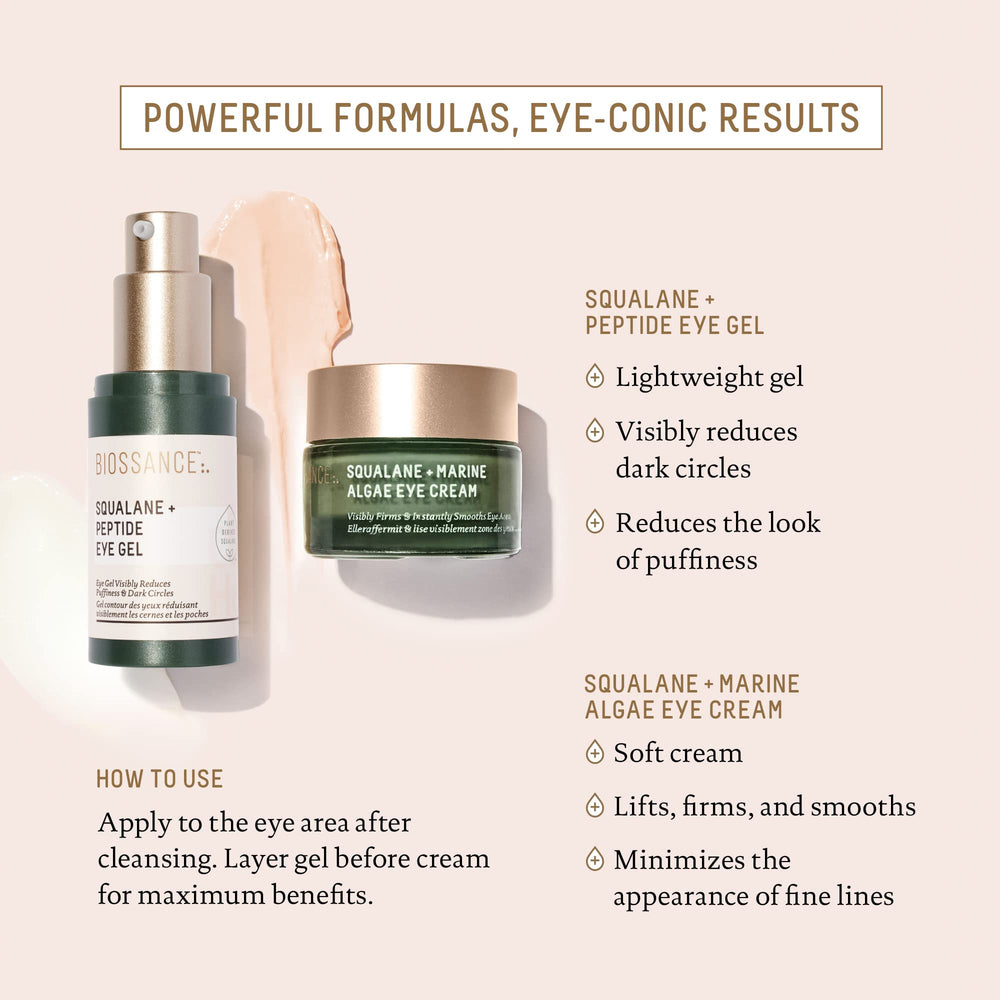 Hands applying BIOSSANCE eye cream showing smooth under-eye application