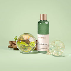 Daily exfoliation scene demonstrates gentle, non-irritating use with BIOSSANCE toner.