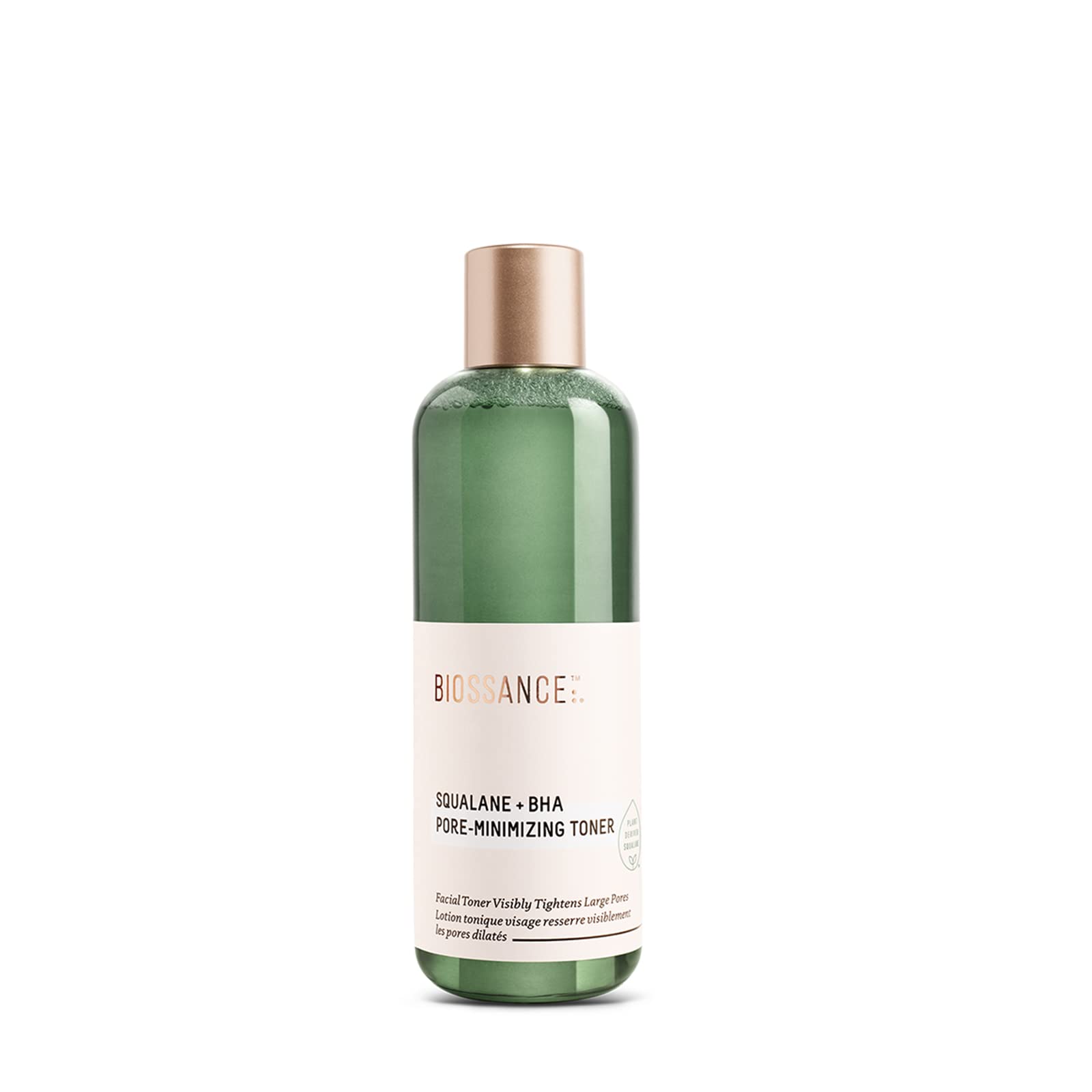 BIOSSANCE Squalane + 2% BHA toner packaging highlights hydration and gentle exfoliation.
