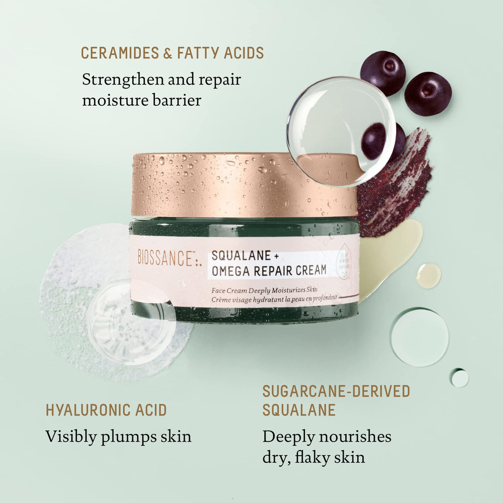 BIOSSANCE Squalane Omega Repair Cream ceramides and lipids support the skin barrier