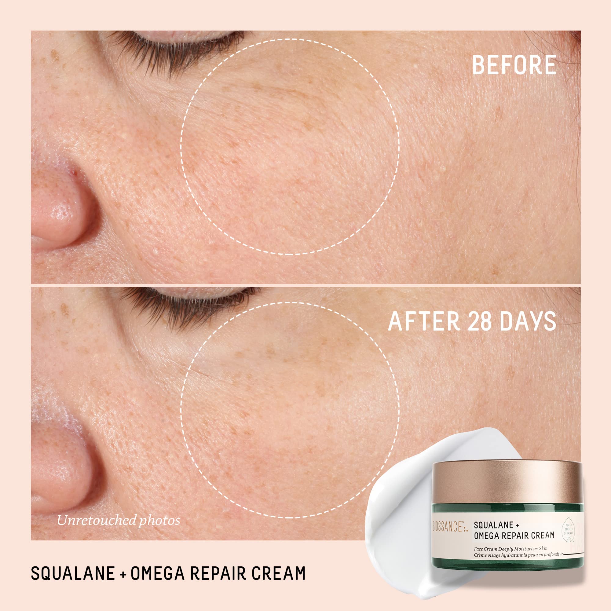BIOSSANCE Squalane + Omega Repair Cream jar close-up highlighting rich moisture for sensitive skin