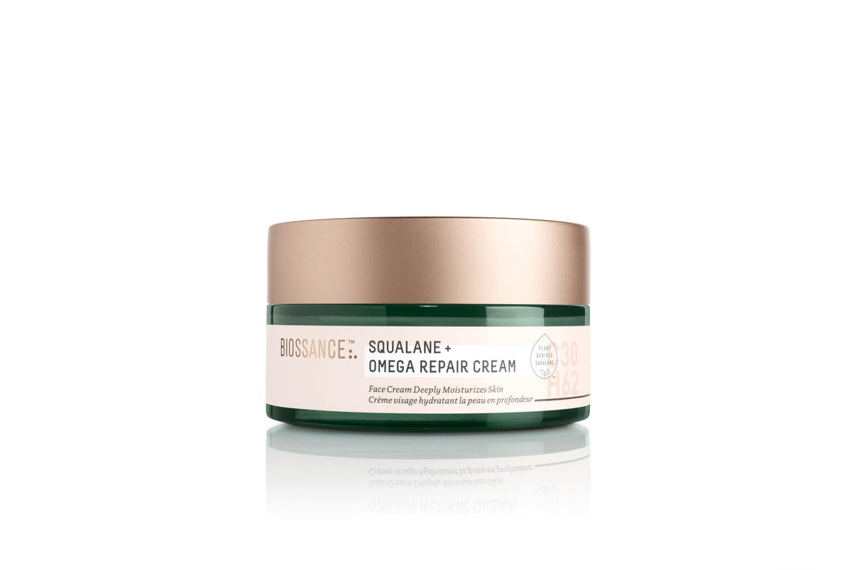 BIOSSANCE Squalane Omega Repair Cream jar closeup for intense hydration