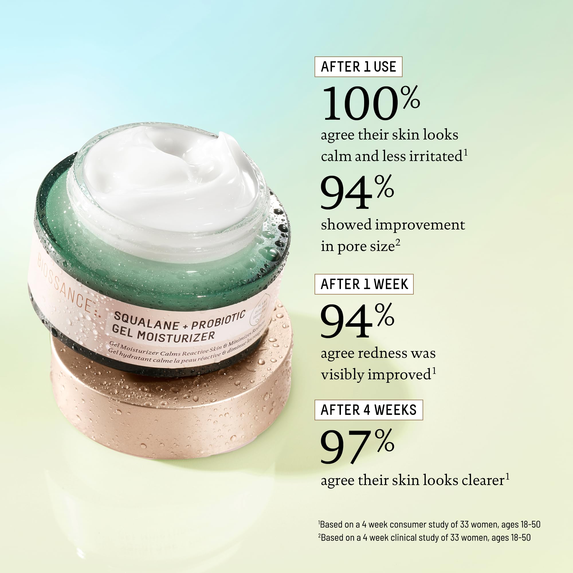 BIOSSANCE gel on porcelain skin suggests balanced hydration without heaviness