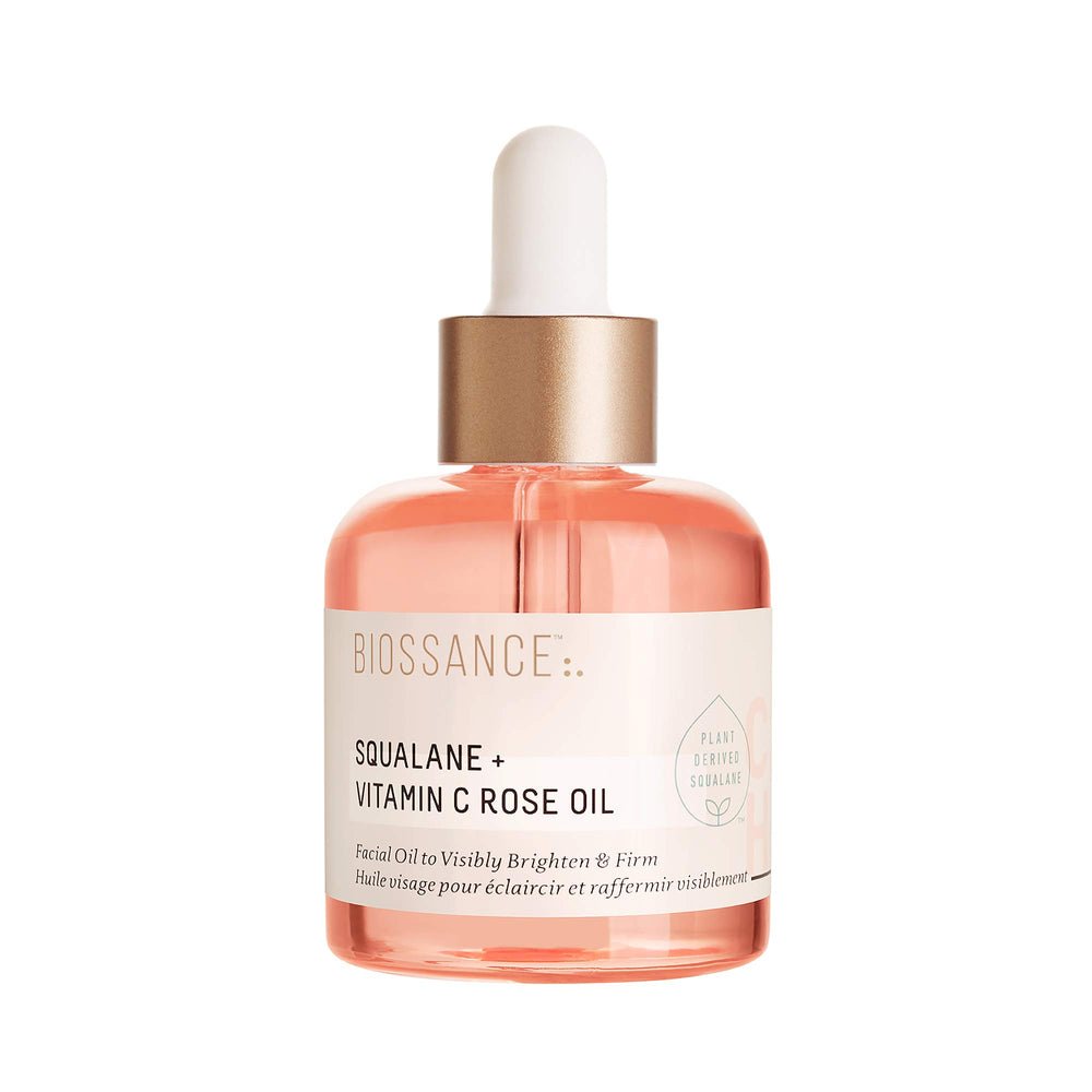 BIOSSANCE Squalane + Vitamin C Rose Oil bottle for radiant, hydrated skin