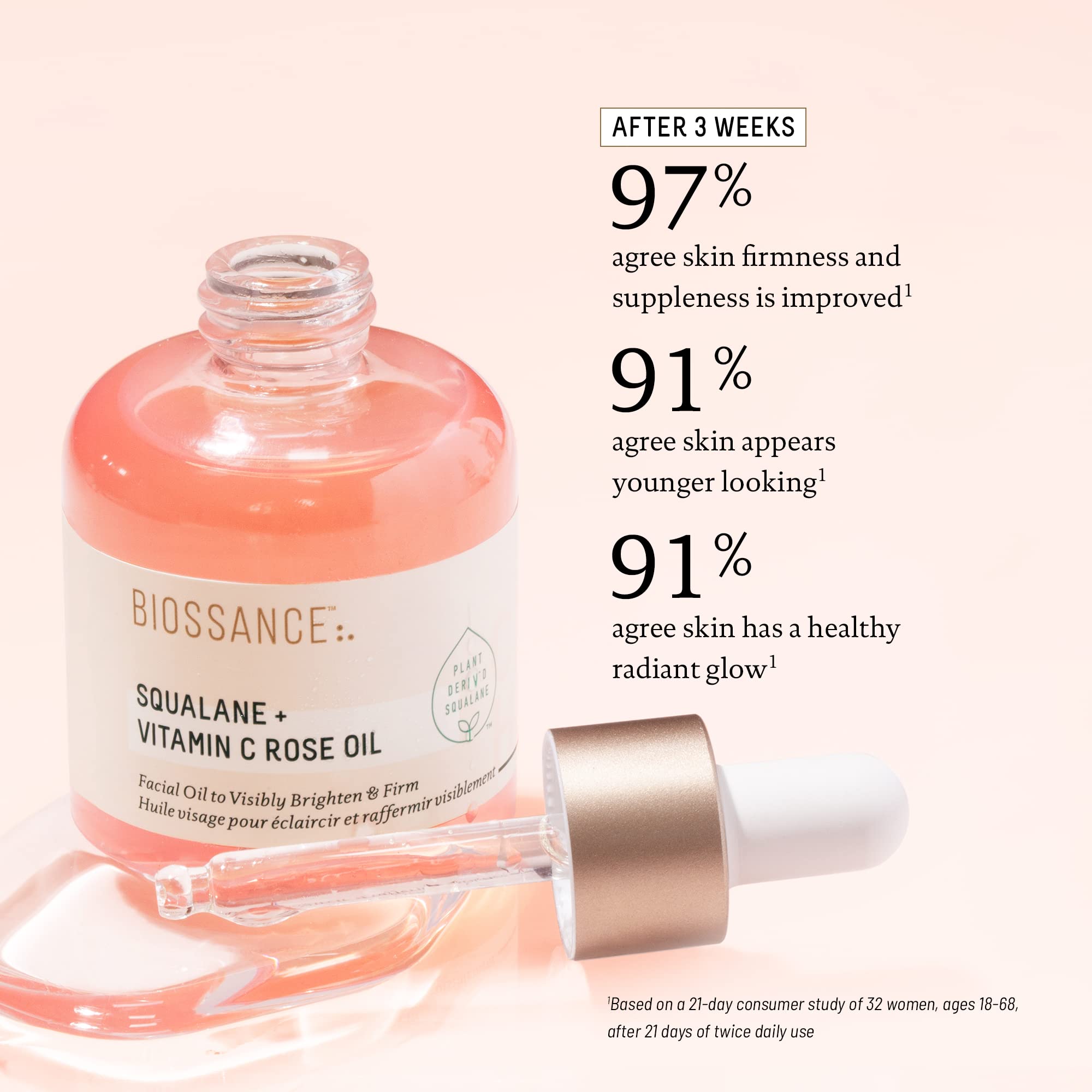 BIOSSANCE oil texture close-up shows quick absorption and non-greasy hydration