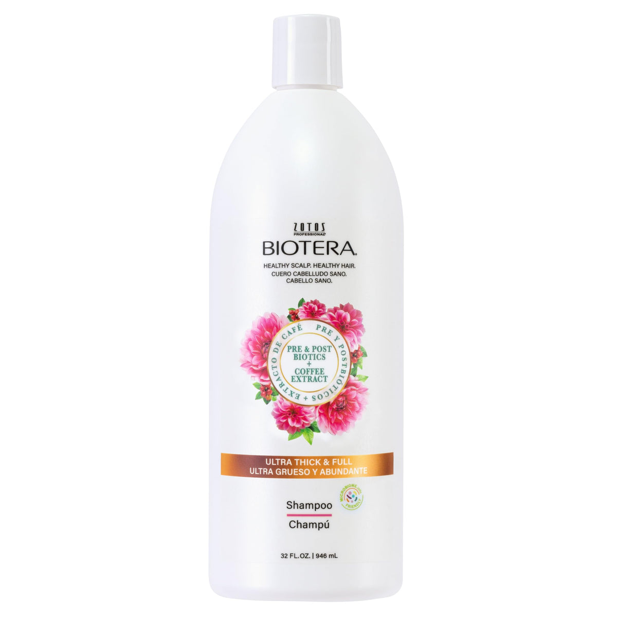 Biotera Champú Ultra Espeso y Voluminizador: botella enfocada para cabello fino.