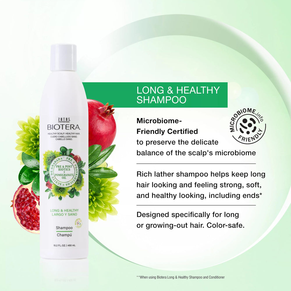 Biotera espuma densa para cabello largo, sensación suave al aplicar.