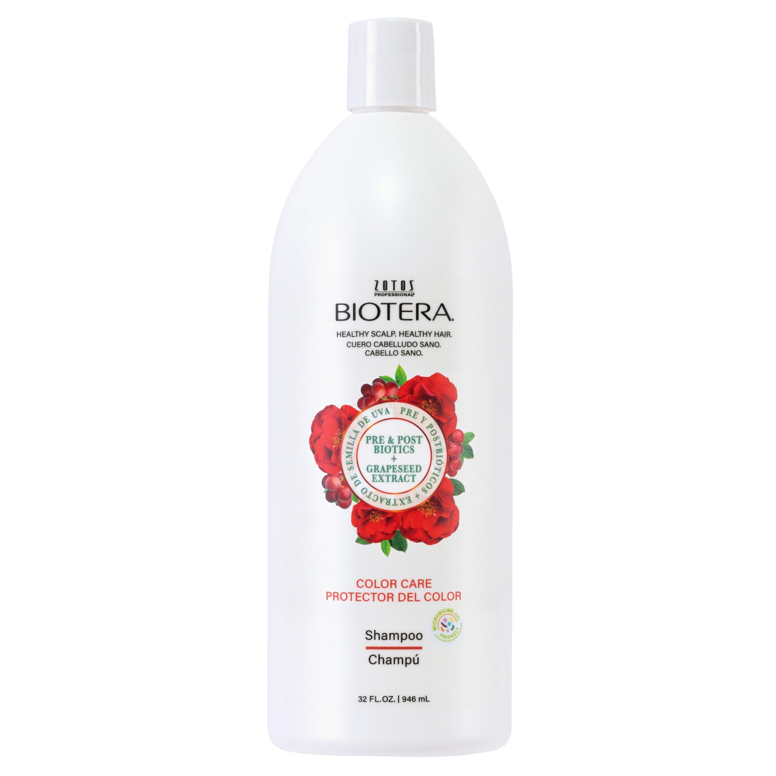 Biotera Color Care Shampoo, botella en estante, cuidado del cabello teñido y color duradero.