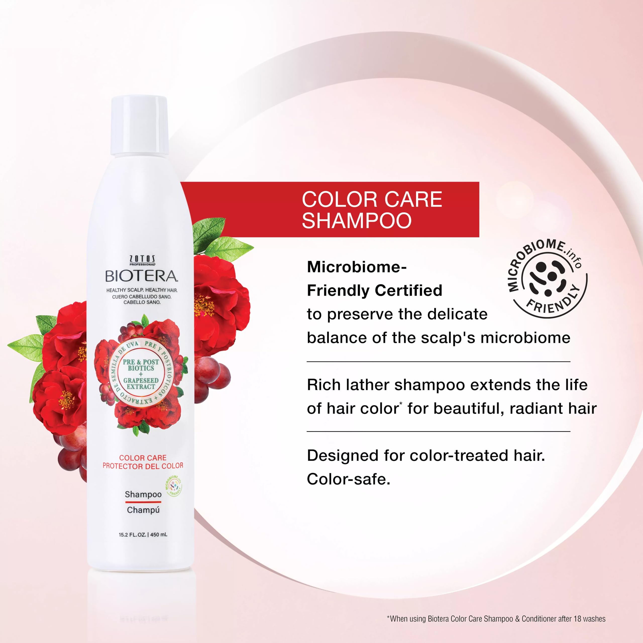 Biotera Color Care Shampoo, espuma rica cubriendo el cabello durante el lavado.