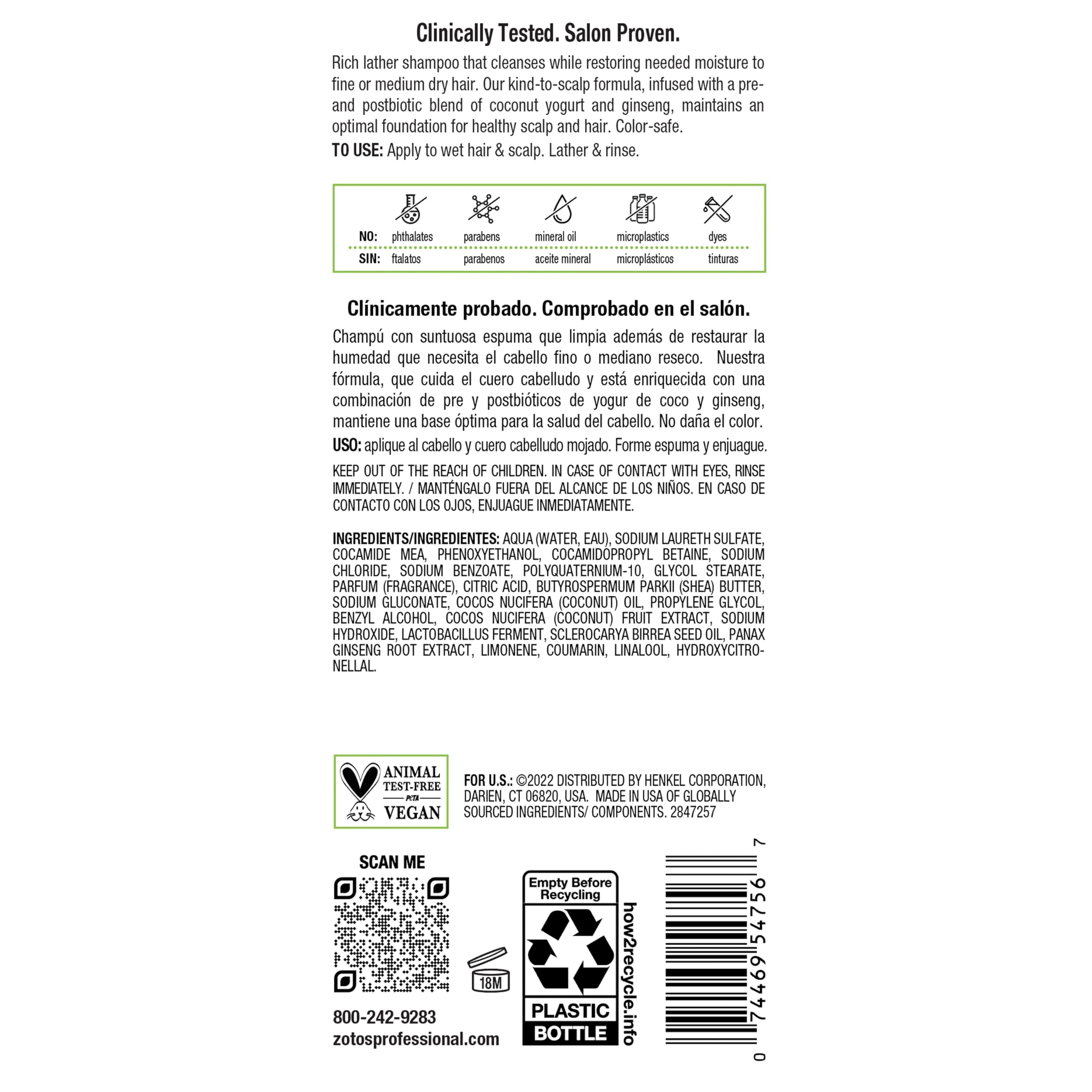 Biotera Moisturizing Shampoo etiqueta color-safe protege color entre lavados
