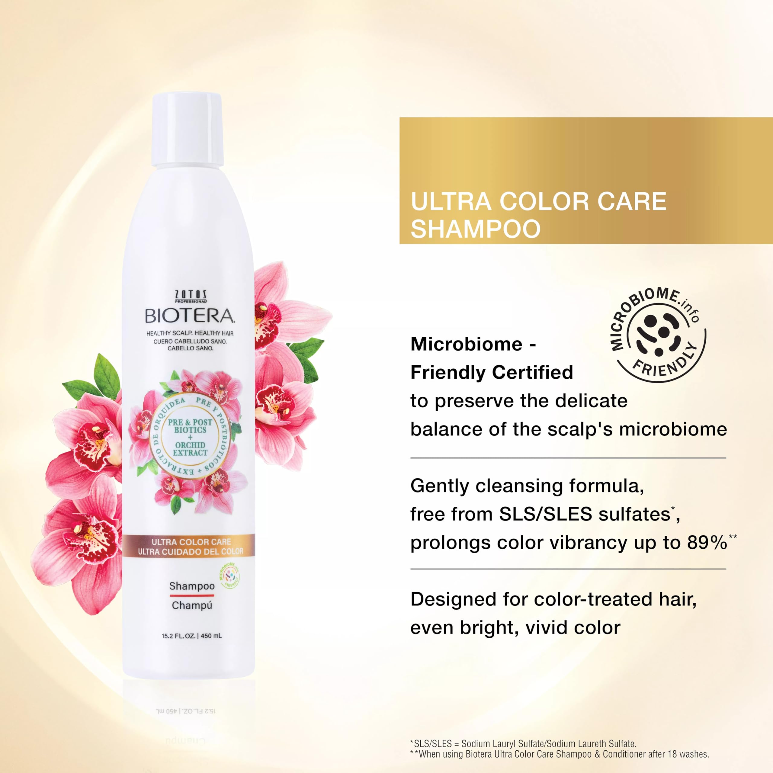 Biotera Ultra Color Care Shampoo con espuma cremosa: sensación suave y cabello manejable.
