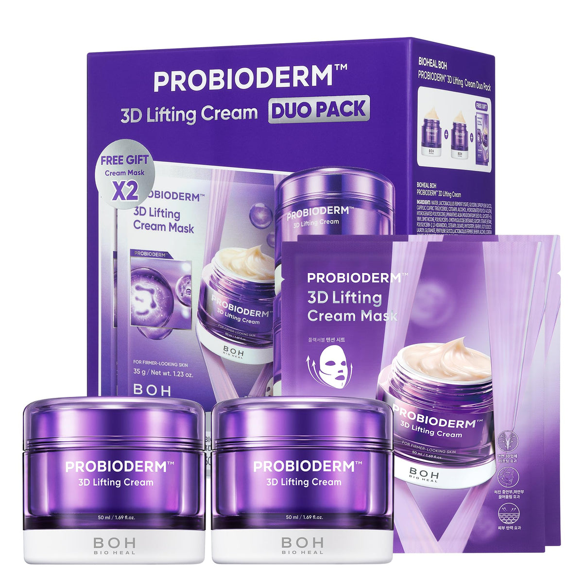 BIOHEAL BOH Probioderm 3D lifting cream pack demonstrates firming action for daily use
