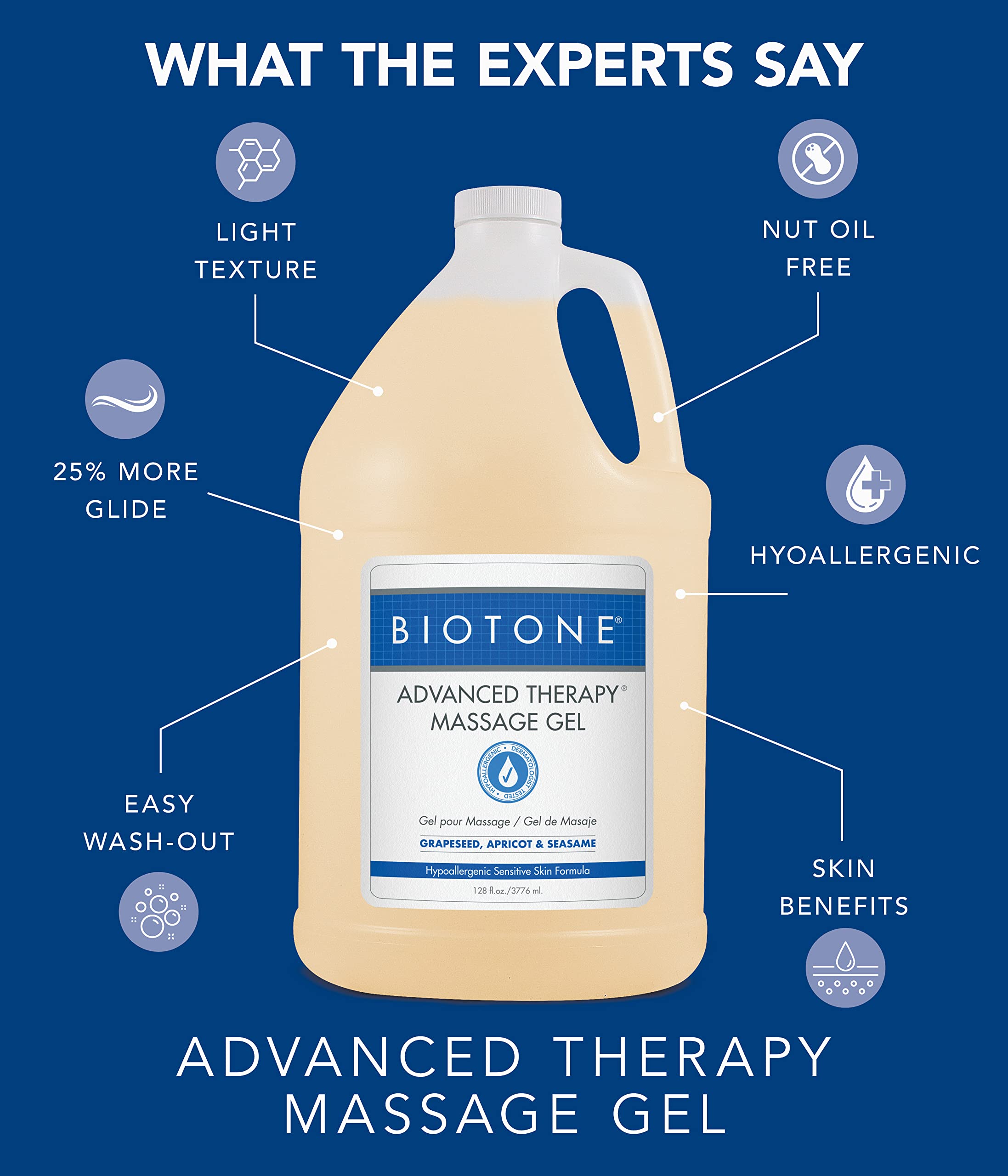BIOTONE gel application with apricot, sesame, grapeseed oil blend for moisturized skin