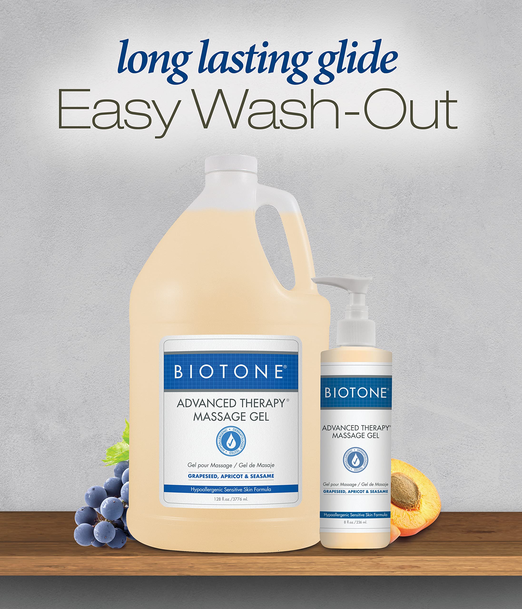 Hypoallergenic BIOTONE Advanced Therapy Massage Gel bottle with logo