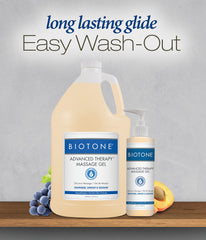 Hypoallergenic BIOTONE Advanced Therapy Massage Gel bottle with logo