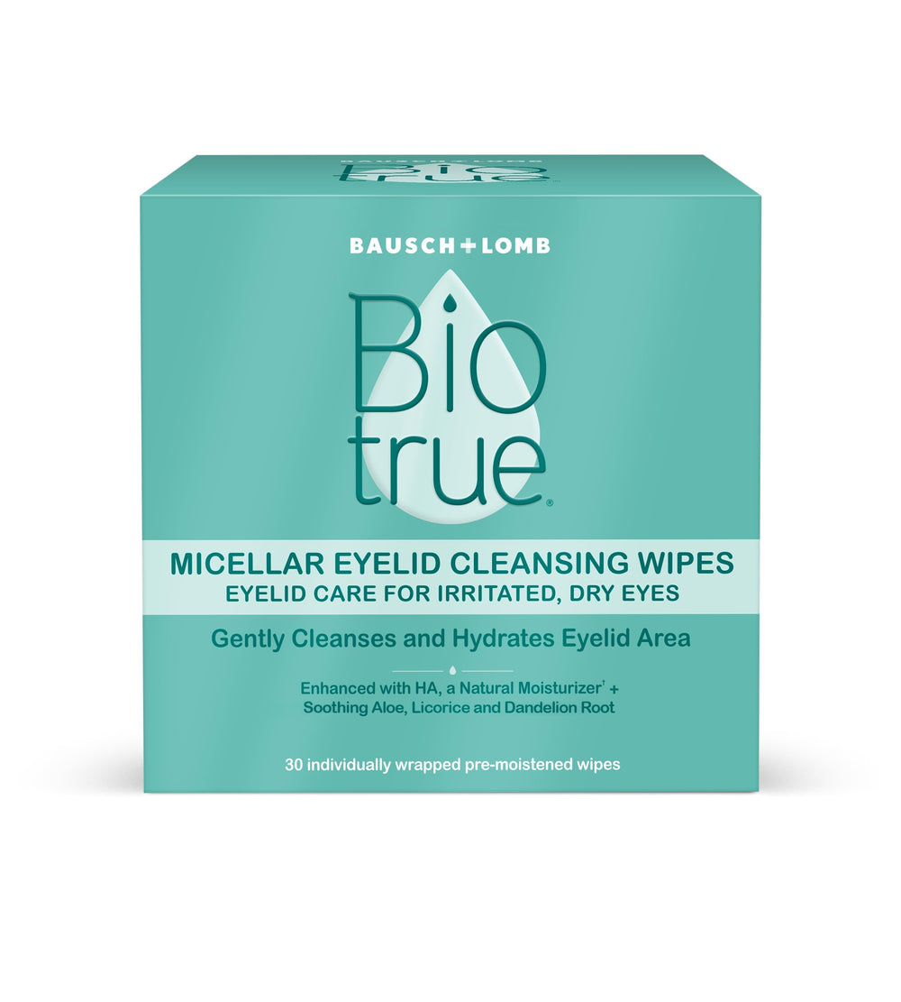 Biotrue toallitas oculares micelares, empaque de 30, práctico para uso diario.