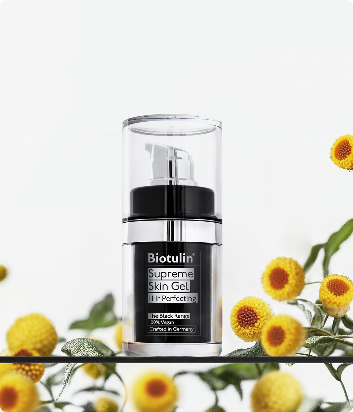 Biotulin Supreme Skin Gel texture close-up emphasizes silky finish.