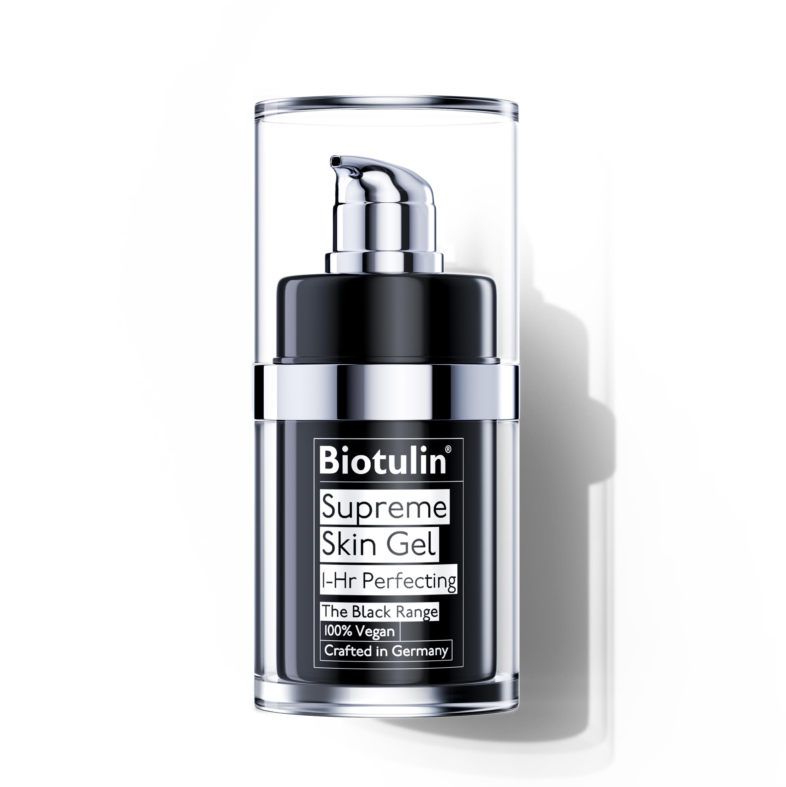 Biotulin Supreme Skin Gel tube close-up shows smooth texture for daily use.