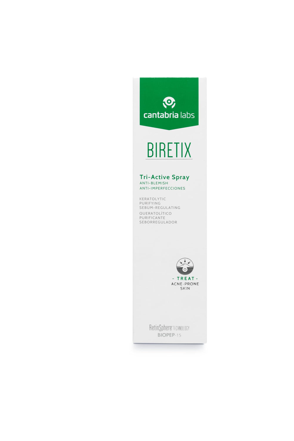 Biretix Tri-Active Spray application on skin showing even coverage