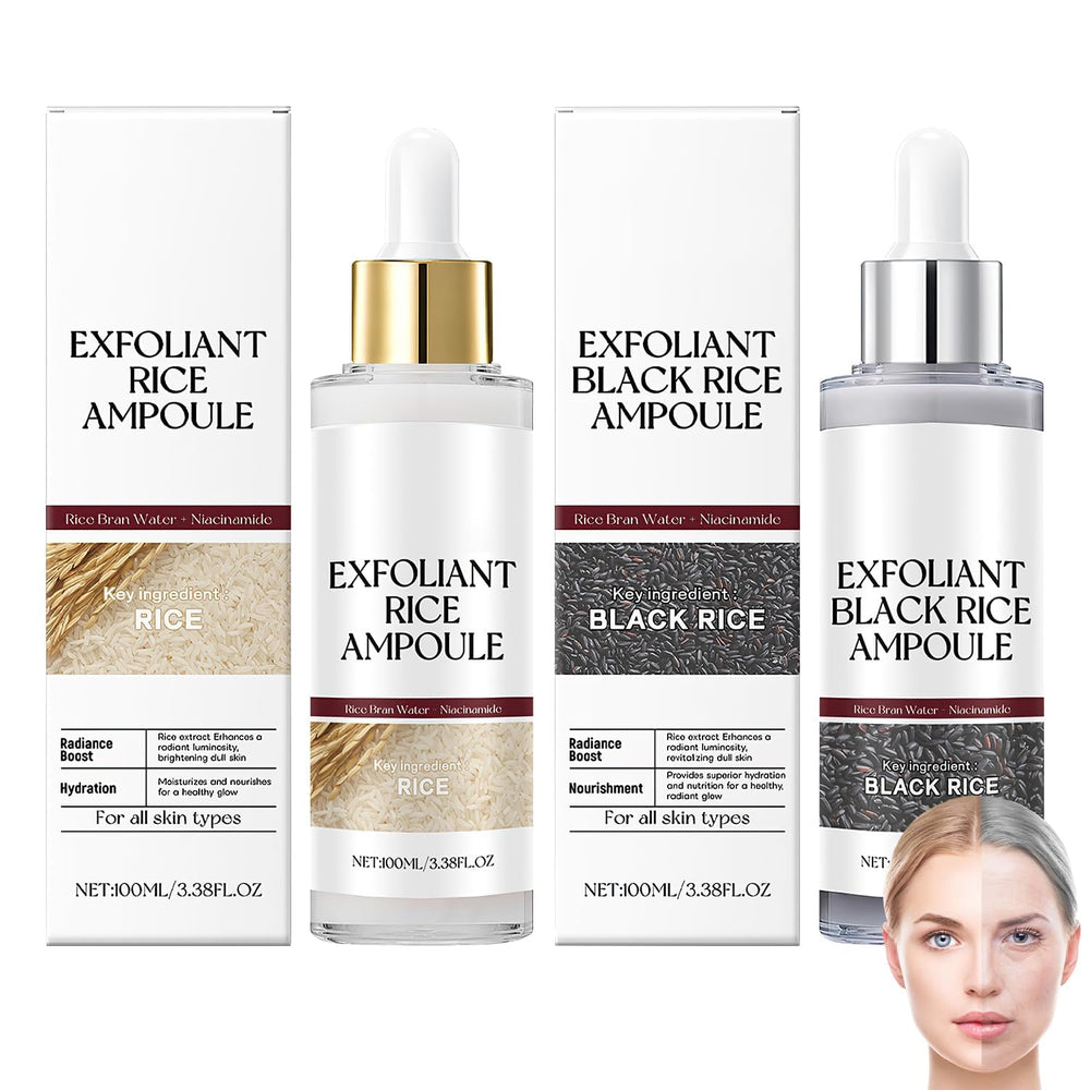 Birunwer exfoliante de arroz, dúo blanco y negro, botella de 100 ml para uso diario.